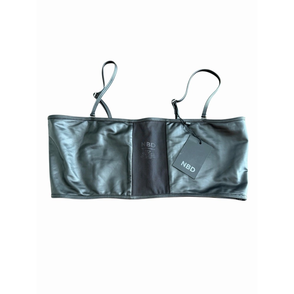 NBD Revolve Womens Large Black Faux Leather Corset Top Cropped New HHH2-1
